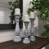 imageDeco 79 Wooden Decorative Candle Holder Distressed Turned Candle Stand Set of 3 Candlestick Holder 15quot 13quot 11quotH GrayWhite