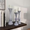 imageDeco 79 Wooden Decorative Candle Holder Distressed Turned Candle Stand Set of 3 Candlestick Holder 15quot 13quot 11quotH GrayWhite
