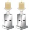 imageDeco 79 Glass Pillar Candle Holder with Mirrored Sides 4quot x 4quot x 10quot Silver4x10 Pack of 2