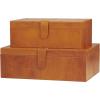 imageDeco 79 Leather Handmade Decorative Box Storage Decorative Keepsake Boxes with Snap Front Closure and Detailed Stitching Set of 2 Storage Boxes 17quot 14quot W Dark BrownBrown
