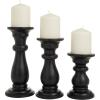 imageDeco 79 Mango Wood Decorative Candle Holder Turned Style Pillar Candle Stand Set of 3 Candlestick Holder 10quot 8quot 6quotH GoldBlack