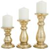 imageDeco 79 Mango Wood Decorative Candle Holder Turned Style Pillar Candle Stand Set of 3 Candlestick Holder 10quot 8quot 6quotH GoldGold