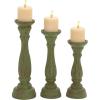 imageDeco 79 Wooden Decorative Candle Holder Distressed Turned Candle Stand Set of 3 Candlestick Holder 15quot 13quot 11quotH GrayGreen