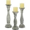 imageDeco 79 Wooden Decorative Candle Holder Distressed Turned Candle Stand Set of 3 Candlestick Holder 15quot 13quot 11quotH GrayWhite