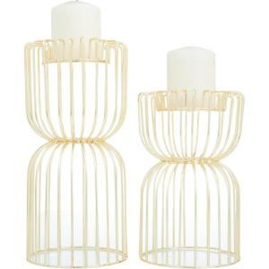 imageCosmoLiving by Cosmopolitan Metal Pillar Candle Holder Set of 2 13quot 10quotH Gold