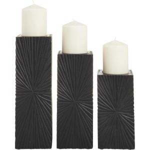 imageCosmoLiving by Cosmopolitan Wood Geometric Carved Pillar Candle Holder Set of 3 12quot 10quot 8quotH GoldBlack