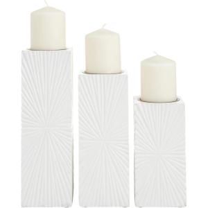 imageCosmoLiving by Cosmopolitan Wood Geometric Carved Pillar Candle Holder Set of 3 12quot 10quot 8quotH GoldWhite