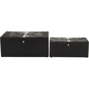imageCosmoLiving by Cosmopolitan Wood Geometric Decorative Box Decorative Keepsake Boxes with Hinged Lid Set of 2 Storage Boxes 10quot 8quotW GoldBlack