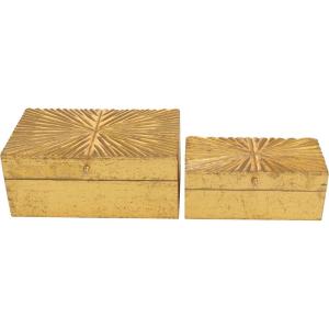imageCosmoLiving by Cosmopolitan Wood Geometric Decorative Box Decorative Keepsake Boxes with Hinged Lid Set of 2 Storage Boxes 10quot 8quotW GoldGold