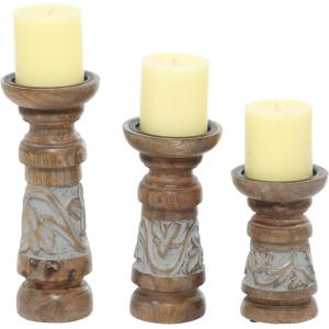 imageDeco 79 Country Cottage Wood Candle Holder 3 PIECES SMALL SIZE Bronze