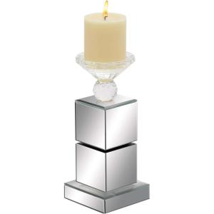 imageDeco 79 Glass Pillar Candle Holder with Mirrored Sides 4quot x 4quot x 10quot Silver4x10