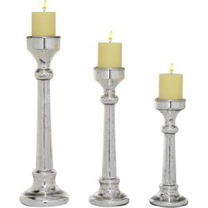 imageDeco 79 Glass Solid Candle Holder Set of 3 12quot 16quot 19quotH SilverSilver