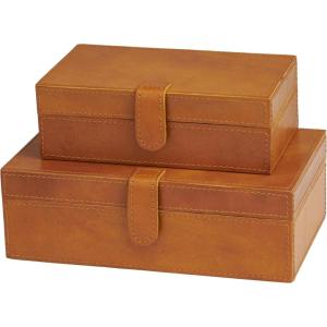 imageDeco 79 Leather Handmade Decorative Box Storage Decorative Keepsake Boxes with Snap Front Closure and Detailed Stitching Set of 2 Storage Boxes 10quot 8quot W Brown