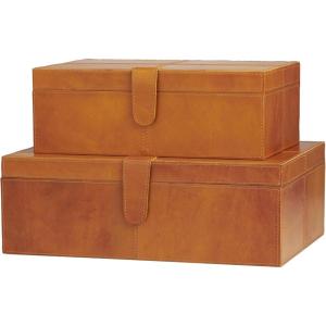 imageDeco 79 Leather Handmade Decorative Box Storage Decorative Keepsake Boxes with Snap Front Closure and Detailed Stitching Set of 2 Storage Boxes 17quot 14quot W Dark BrownBrown