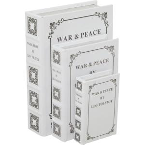 imageDeco 79 Linen Fabric Decorative Box Storage Book Book Shaped Boxes with Typography and Gold Page Inspired Detail Set of 3 Decorative Keepsake Boxes 12 9 7quot H Light GrayLight Gray