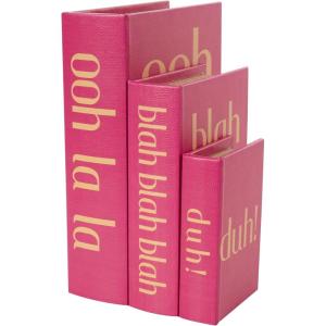 imageDeco 79 Linen Fabric Decorative Box Storage Book Book Shaped Boxes with Typography and Gold Page Inspired Detail Set of 3 Decorative Keepsake Boxes 12 9 7quot H Light GrayRed