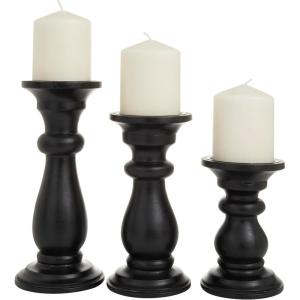 imageDeco 79 Mango Wood Decorative Candle Holder Turned Style Pillar Candle Stand Set of 3 Candlestick Holder 10quot 8quot 6quotH GoldBlack