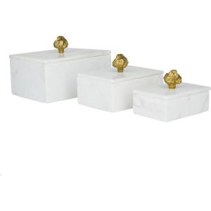 imageDeco 79 Marble Decorative Box Decorative Keepsake Boxes with Gold Final Set of 3 Storage Boxes 9quot 7quot 6quotW GreenWhite