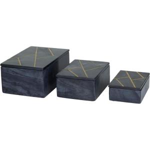 imageDeco 79 Marble Decorative Box Decorative Keepsake Boxes with Gold Linear Lines Set of 3 Storage Boxes 9quot 7quot 6quotW Black