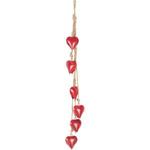 imageDeco 79 Metal Heart Indoor Outdoor Decorative Cow Bells Tibetan Inspired Meditation Bell with 6 Bells on Jute Hanging Rope Cow Bell 4quot x 2quot x 35quot RedRed