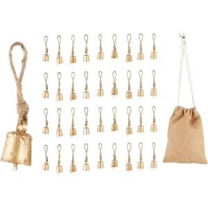 imageDeco 79 Metal Heart Indoor Outdoor Decorative Cow Bells Tibetan Inspired Meditation Bell with 6 Bells on Jute Hanging Rope Cow Bell 4quot x 2quot x 35quot RedGold