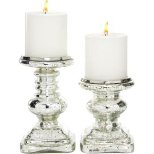 imageDeco 79 Traditional Glass Candle Holder 7quot and 9quot ClearSilver