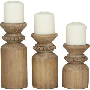 imageDeco 79 Wood Decorative Candle Holder Candle Stand Set of 3 Candlestick Holder 10quot 8quot 6quot H BrownBrown