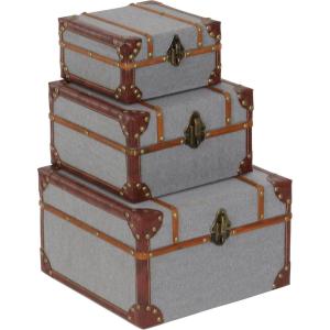imageDeco 79 Wooden Decorative Box Upholstered Decorative Keepsake Boxes with Hinged Lid Set of 3 Storage Boxes 8quot 10quot 12quotW Gray3 PIECES SMALL SIZE