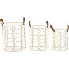 imageCosmoLiving by Cosmopolitan Metal Round Storage Basket with Faux Leather Handles Set of 3 16quot 14quot 12quotH GoldGold
