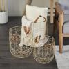 imageCosmoLiving by Cosmopolitan Metal Round Storage Basket with Faux Leather Handles Set of 3 16quot 14quot 12quotH GoldGold