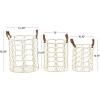 imageCosmoLiving by Cosmopolitan Metal Round Storage Basket with Faux Leather Handles Set of 3 16quot 14quot 12quotH GoldGold