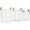 imageCosmoLiving by Cosmopolitan Metal Round Storage Basket with Faux Leather Handles Set of 3 16quot 14quot 12quotH GoldSilver