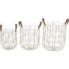 imageCosmoLiving by Cosmopolitan Metal Round Storage Basket with Faux Leather Handles Set of 3 16quot 14quot 12quotH GoldSilver