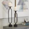 imageDeco 79 Aluminum Paper Clip Pillar Candle Holder with Marble Base Set of 2 15quot 19quotH Black