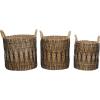 imageDeco 79 Banana Leaf Handmade Decorative and Functional Storage Basket String Detail Basket Organizer with Handles Set of 3 Basket for Storage 20quot 19quot 17quotH Brown
