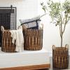 imageDeco 79 Banana Leaf Handmade Decorative and Functional Storage Basket String Detail Basket Organizer with Handles Set of 3 Basket for Storage 20quot 19quot 17quotH Brown