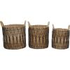 imageDeco 79 Banana Leaf Handmade Decorative and Functional Storage Basket String Detail Basket Organizer with Handles Set of 3 Basket for Storage 20quot 19quot 17quotH Brown