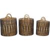 imageDeco 79 Banana Leaf Handmade Decorative and Functional Storage Basket String Detail Basket Organizer with Handles Set of 3 Basket for Storage 20quot 19quot 17quotH Brown