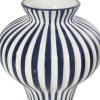 imageDeco 79 Ceramic Decorative Vase Round Centerpiece Vase with Blue Vertical Stripes Flower Vase for Home Decoration 5quot x 5quot x 11quot WhiteBlue