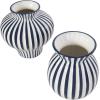 imageDeco 79 Ceramic Decorative Vase Round Centerpiece Vase with Blue Vertical Stripes Flower Vase for Home Decoration 5quot x 5quot x 11quot WhiteBlue
