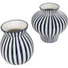 imageDeco 79 Ceramic Decorative Vase Round Centerpiece Vase with Blue Vertical Stripes Flower Vase for Home Decoration 5quot x 5quot x 11quot WhiteBlue