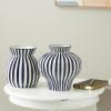 imageDeco 79 Ceramic Decorative Vase Round Centerpiece Vase with Blue Vertical Stripes Flower Vase for Home Decoration 5quot x 5quot x 11quot WhiteBlue