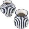 imageDeco 79 Ceramic Decorative Vase Round Centerpiece Vase with Blue Vertical Stripes Flower Vase for Home Decoration 5quot x 5quot x 11quot WhiteBlue