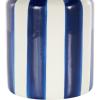 imageDeco 79 Ceramic Decorative Vase Round Centerpiece Vase with Blue Vertical Stripes Flower Vase for Home Decoration 5quot x 5quot x 11quot WhiteWhite