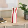 imageDeco 79 Ceramic Decorative Vase Round Centerpiece Vase with Blue Vertical Stripes Flower Vase for Home Decoration 5quot x 5quot x 11quot WhiteWhite
