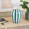 imageDeco 79 Ceramic Decorative Vase Round Centerpiece Vase with Blue Vertical Stripes Flower Vase for Home Decoration 5quot x 5quot x 11quot WhiteWhite