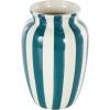 imageDeco 79 Ceramic Decorative Vase Round Centerpiece Vase with Blue Vertical Stripes Flower Vase for Home Decoration 5quot x 5quot x 11quot WhiteWhite