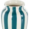 imageDeco 79 Ceramic Decorative Vase Round Centerpiece Vase with Blue Vertical Stripes Flower Vase for Home Decoration 5quot x 5quot x 11quot WhiteWhite