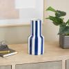 imageDeco 79 Ceramic Decorative Vase Round Centerpiece Vase with Blue Vertical Stripes Flower Vase for Home Decoration 5quot x 5quot x 11quot WhiteWhite