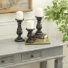 imageDeco 79 Mango Wood Decorative Candle Holder Distressed Turned Pillar Candle Stand Set of 3 Candlestick Holder 6quot 8quot 10quotH BlackBlack